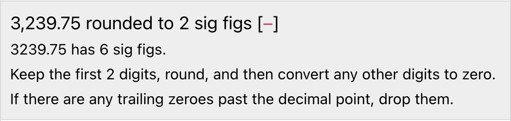 screenshot of a solution for a rounding problem on the Significant Figures Quiz