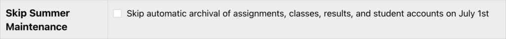 A screenshot from the ChemQuiz.net Dashboard shows the new "Skip Summer Maintenance" Dashboard option