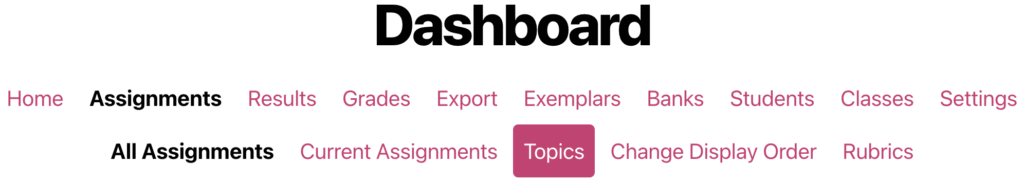 ChemQuiz.net Dashboard with Topics submenu option highlighted