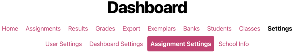 A screenshot of the new Assignment Settings submenu in the ChemQuiz.net Dashboard