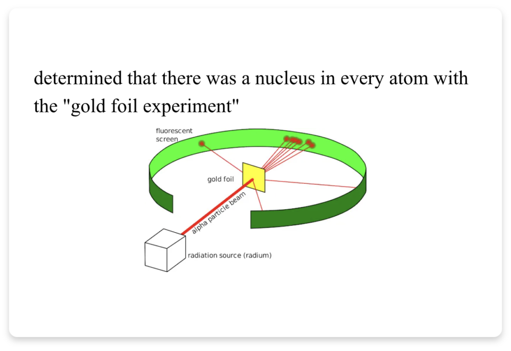 A screenshot from ChemQuiz.net shows an example of the new Flashcards feature that reads "determined that there was a nucleus in every atom with the gold foil experiment" and shows a simple diagram of the experimental setup
